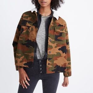 Madewell Cropped Army Jacket in Camo w/ Sherpa